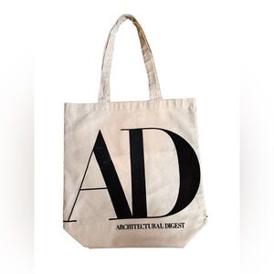 Architectural Digest Canvas Tote Bag Book Carry Handbag Beige Spell Out Washable